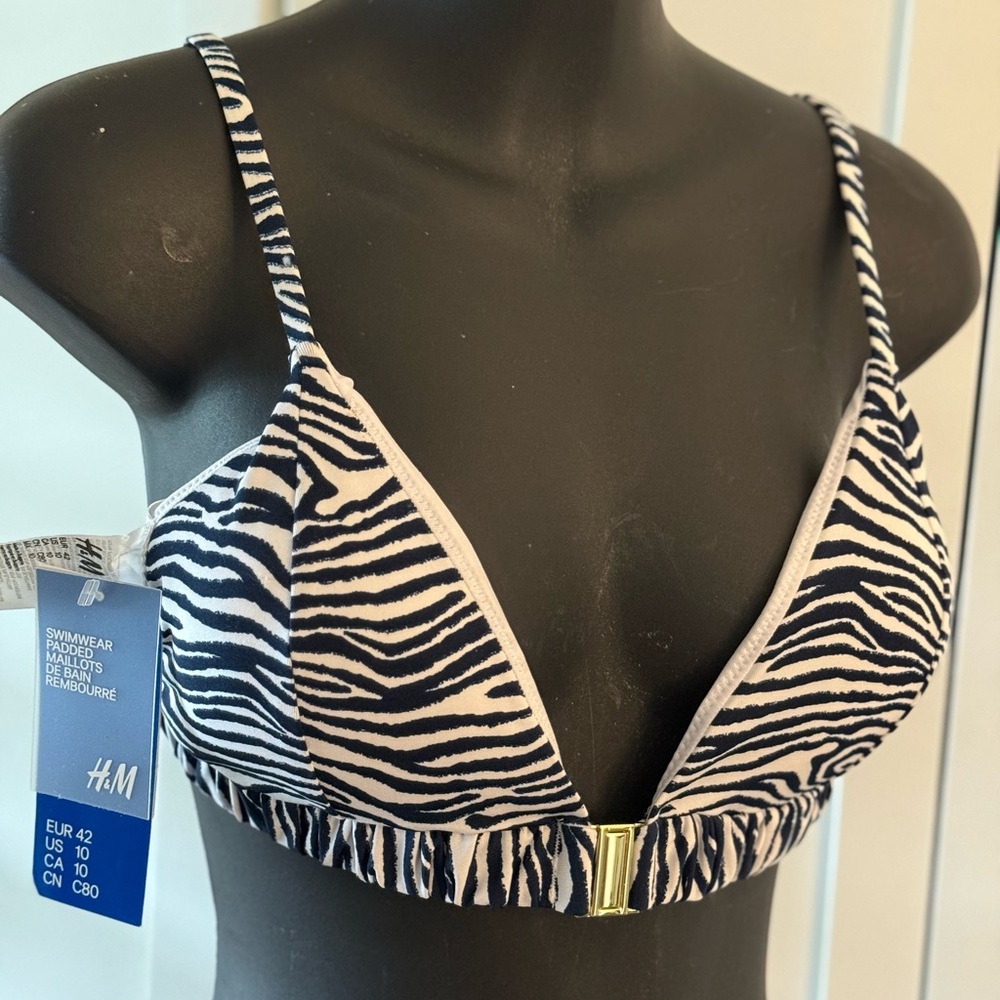 H&M Zebra Print Padded Bikini Top Size 10 NWT
